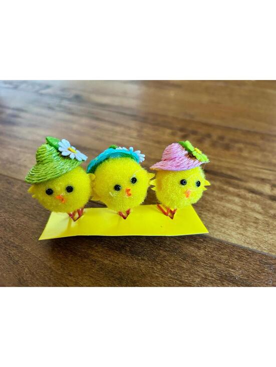 Other - Set of 3 Pom Pom Chenille-like Easter Chicks with Easter Bonnets